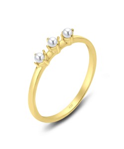 Tripple Pearl Gold Plated Silver Ring NSR-2864-GP